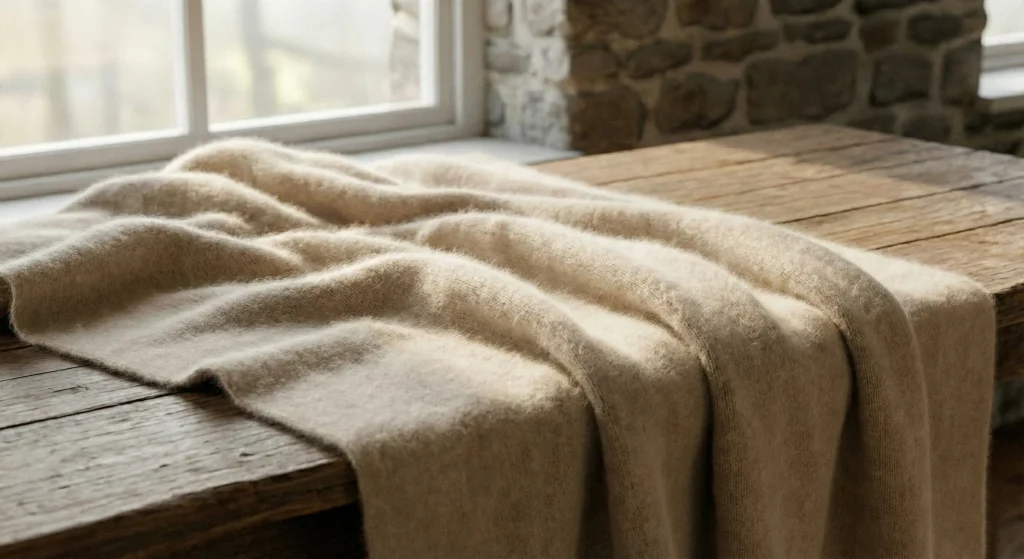 Displaying soft cashmere wool fabric on the table